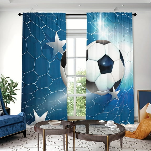 WNOOHIY Soccer & Star Themed Light-filtering Curtains for Youngsters Living Room Bedroom,Set of 2 Panels