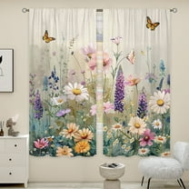 WNOOHIY Spring Rustic Wildflower & Weed Light-filtering Curtains for Bedroom Living Room, Home Decor,Set of 2 Panels