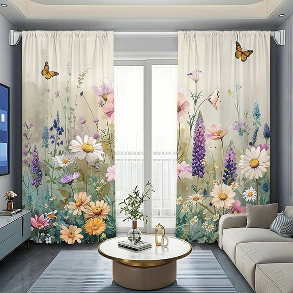 WNOOHIY Spring Rustic Wildflower & Weed Light-filtering Curtains for Bedroom Living Room, Home Decor,Set of 2 Panels