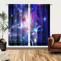 WNOOHIY Stunning Blue Purple Galaxy Starry Rod Pocket Curtains for Bedroom Living Room,2 Panels