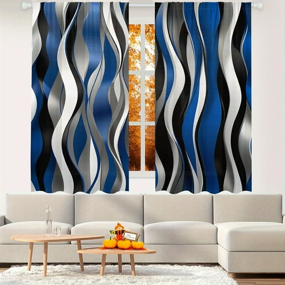WNOOHIY Stylish Geometry Dynamic Wave Line Privacy Light-filtering Window Curtains for Bedroom and Living Room, 2 Panels