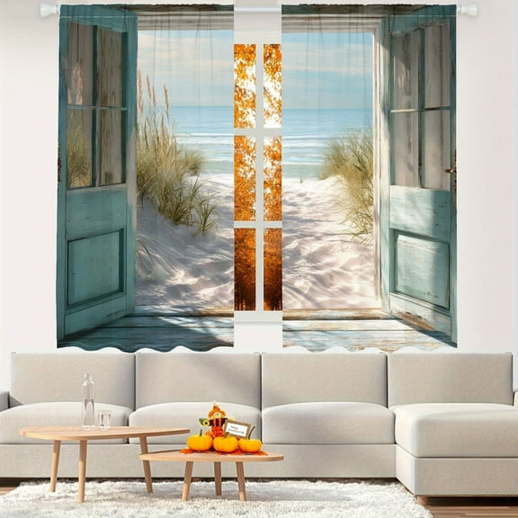 WNOOHIY Summer Beach Ocean View Light-filtering Curtains for Living Room Bedroom Home Decoration, Set of 2 Panels