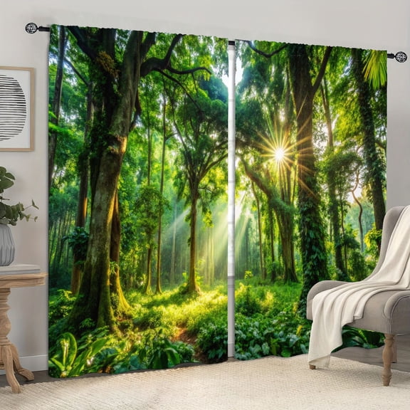 WNOOHIY Tropical Forest Trees Sunshine Pattern Light-filtering Curtains For Living Room Bedroom Balcony Office, Home Decor,2pcs