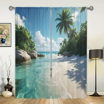 WNOOHIY Vacation Style Ocean Beach Scenery Light-filtering Window Curtains for Bedroom and Living Room, Set of 2 Panels