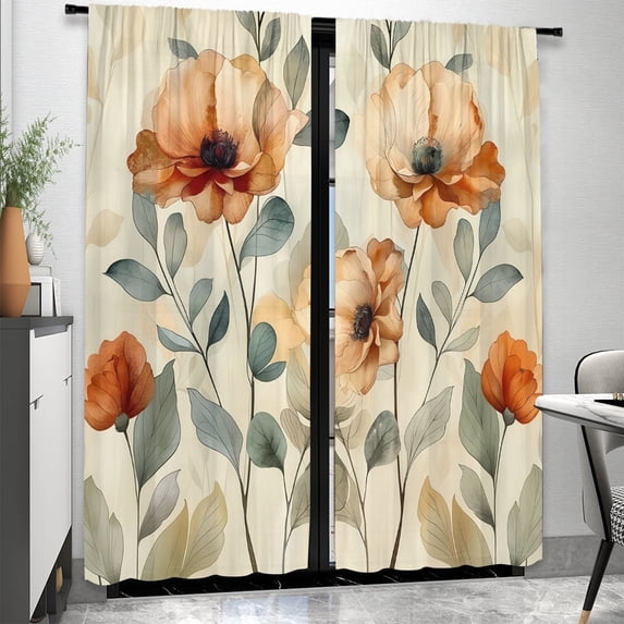 WNOOHIY Vibrant Artistic Floral Botanical Light-filtering Curtains for Young People Bedroom Living Room,Set of 2 Panels