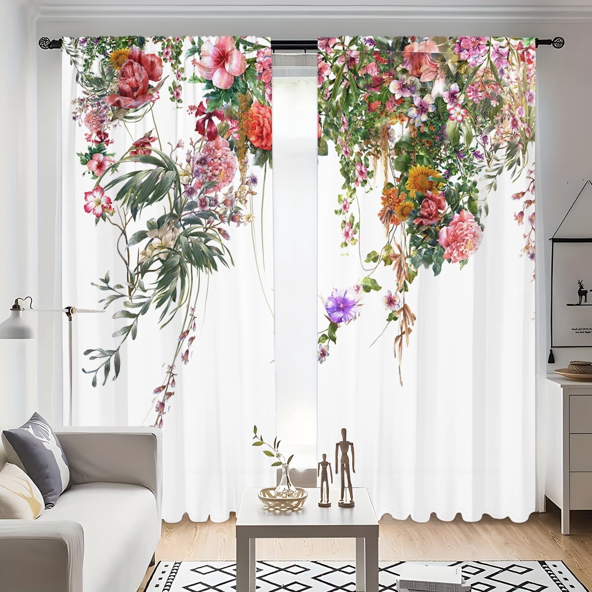 WNOOHIY Vibrant Floral Printed Rod Pocket Curtains for Bedroom,Dining Room, Living Room,2 Panels