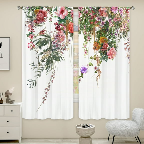 WNOOHIY Vibrant Floral Printed Rod Pocket Curtains for Bedroom,Dining Room, Living Room,2 Panels