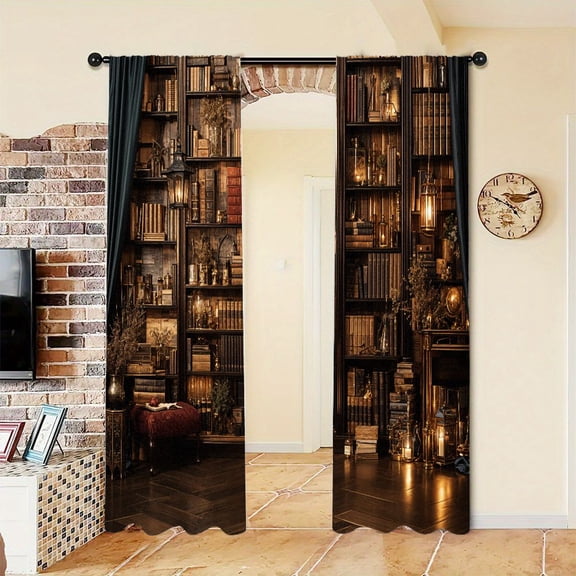 WNOOHIY Vintage Classical Library Bookshelf Light-filtering Curtains for Living Room Bedroom Home Decoration, Set of 2 Panels