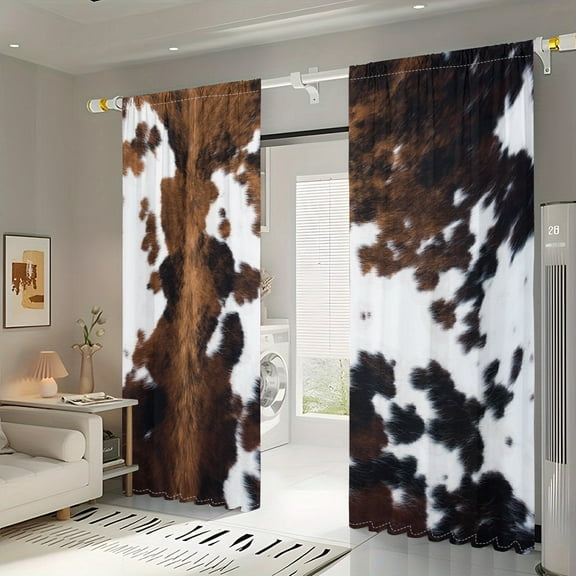 WNOOHIY Vintage Country Farm White Brown Cow Cowhide Light-Filtering Curtain,39.5" × 87", Set of 2 Panels