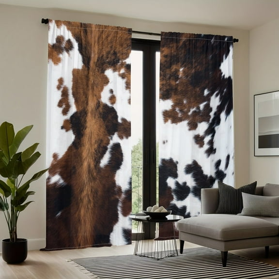 WNOOHIY Vintage Country Farm White Brown Cow Cowhide Print  Curtain for Bedroom and Living Room, Set of 2 Panels
