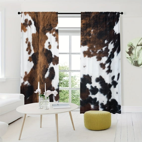 WNOOHIY Vintage Country Farm White Brown Cow Cowhide Print Curtain for Bedroom and Living Room, Set of 2 Panels