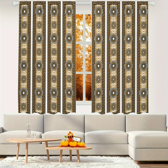 WNOOHIY Vintage Golden Black Geometric Pattern Light-filtering Curtains for Living Room Bedroom Office Home Decoration, Set of 2 Panels