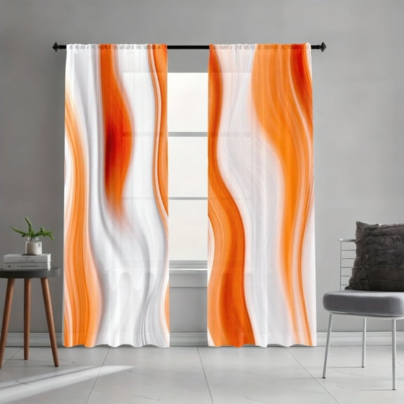 WNOOHIY Warm Orange White Abstract Swirl Pattern Light-filtering Curtains for Living Room Bedroom, Set of 2 Panels
