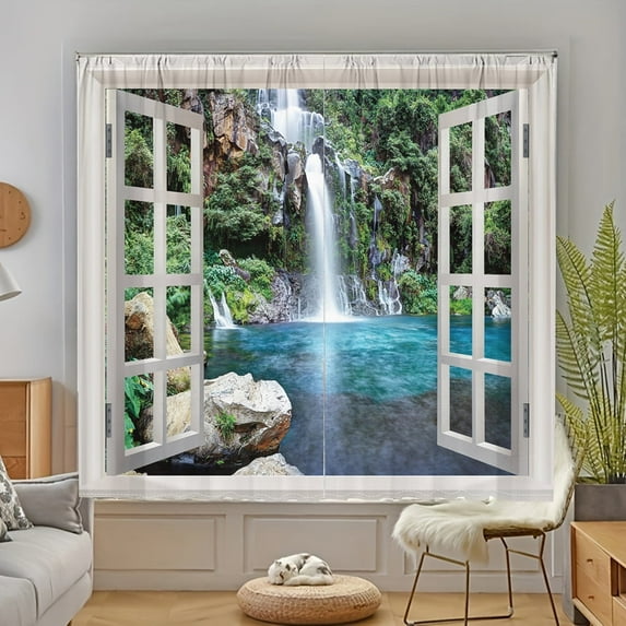 WNOOHIY Waterfall Mountain And River Scenery Light-Filtering Curtain,29.5" × 65", Set of 2 Panels