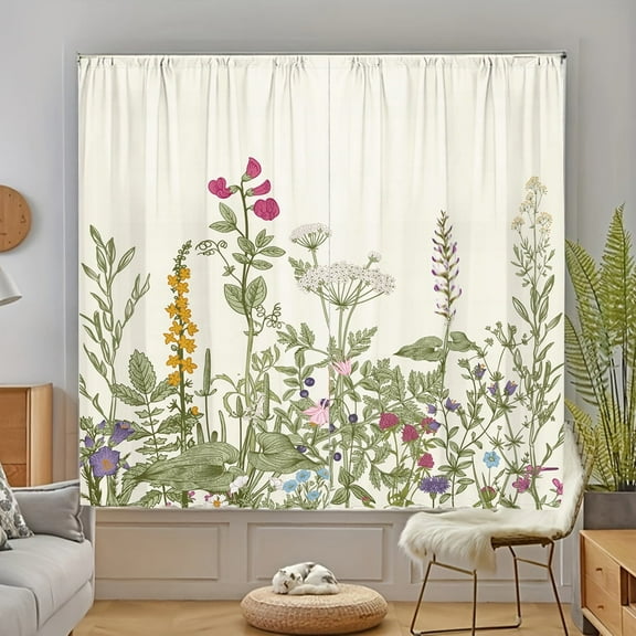WNOOHIY Wildflower Green Leaves Plant Floral Light-filtering Curtains,29.5" × 65", Set of 2 Panels