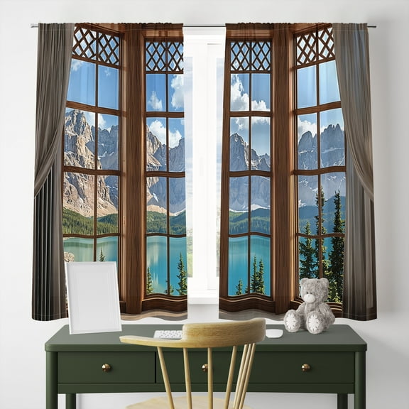 WNOOHIY Window View Scenic Nature Print Light-filtering Curtains for Living Room Bedroom Office Home Decoration, Set of 2 Panels