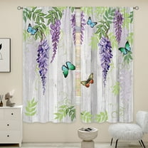 WNOOHIY Wood Grain Artistic Floral And Butterfly Light-filtering Curtains for Youngsters Living Room Bedroom,Set of 2 Panels
