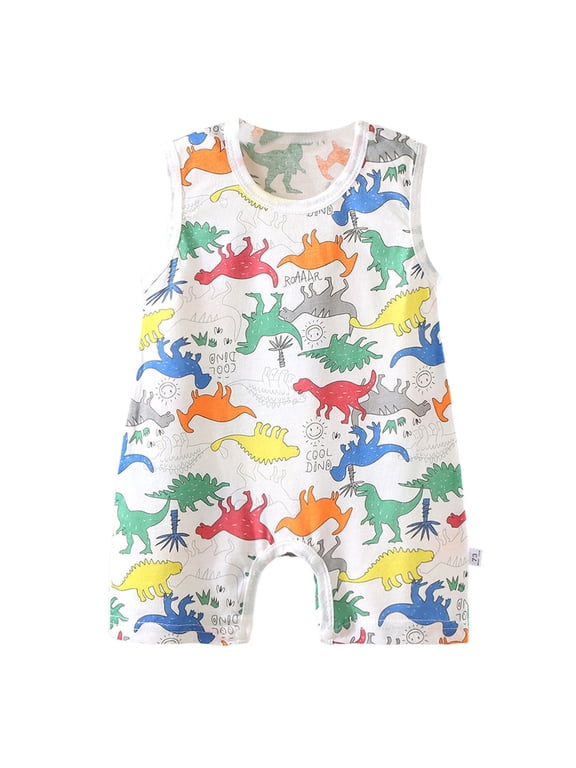 Baby Boys Bodysuit Tank Top Newborns Sleeveless Cute Romper Infants Printed Crotch Snap Jumpsuit 0-6 Months Multicolour