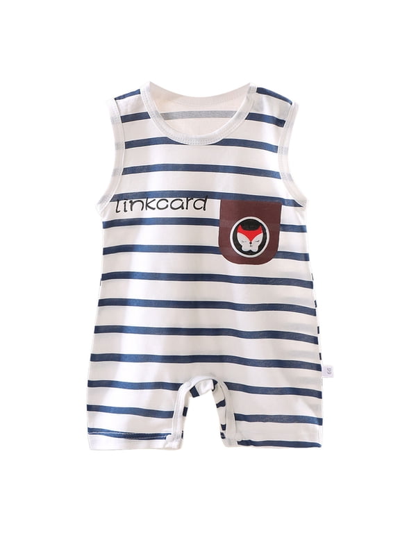 Baby Boys Bodysuit Tank Top Newborns Sleeveless Cute Romper Infants Printed Crotch Snap Jumpsuit 6-12 Months Navy