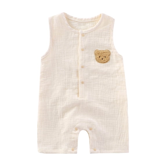 WNVMWI Baby Boys Sleeveless Bodysuit Newborn Crew Neck Cute Romper Infant Boy Summer Onesies with Snap Crotch 0-3 Months Beige