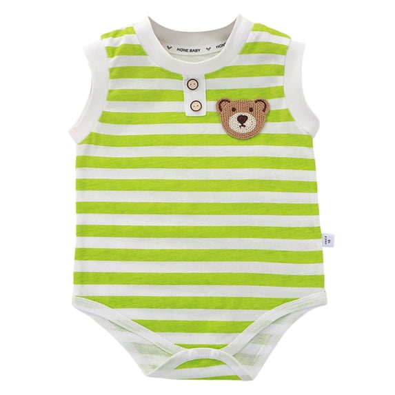 WNVMWI Baby Boys Striped Bodysuit Newborn Sleeveless Cute Romper Summer Infant Boy Crew Neck Onesies 12-18 Months Green