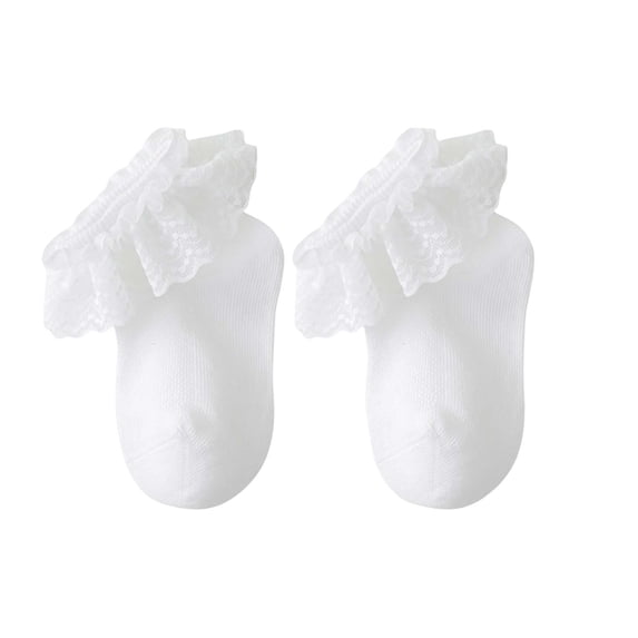 WNVMWI Baby Girls Ruffle Lace Trim Ankle Socks Infant Mesh Cute Dance Sock Childrens Stretch Loose Cuff Footwear 1-3 Years White