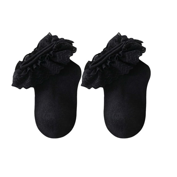 WNVMWI Baby Girls Ruffle Lace Trim Ankle Socks Infant Mesh Cute Dance Sock Childrens Stretch Loose Cuff Footwear 3-5 Years Black