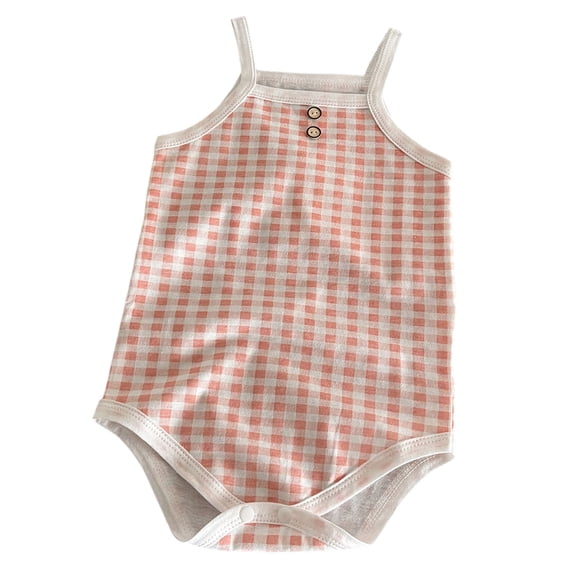WNVMWI Baby Girls Summer Rompers Newborn Sleeveless Plaid Bodysuit Infant Spaghetti Strap Tank Top Onesie 0-3 Months Pink