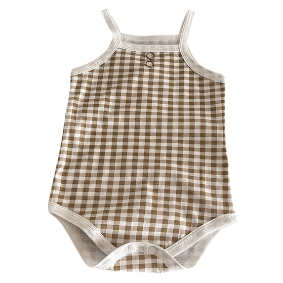 WNVMWI Baby Girls Summer Rompers Newborn Sleeveless Plaid Bodysuit Infant Spaghetti Strap Tank Top Onesie 3-6 Months Brown