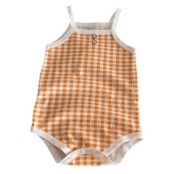 WNVMWI Baby Girls Summer Rompers Newborn Sleeveless Plaid Bodysuit Infant Spaghetti Strap Tank Top Onesie 6-12 Months Orange