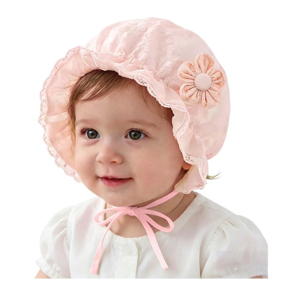 WNVMWI Baby Sun Hat Infant Girls Lace Bonnet with Chin Tie Summer Newborns Cute Flower Decorations Hats Light Yellow 1-12 Months