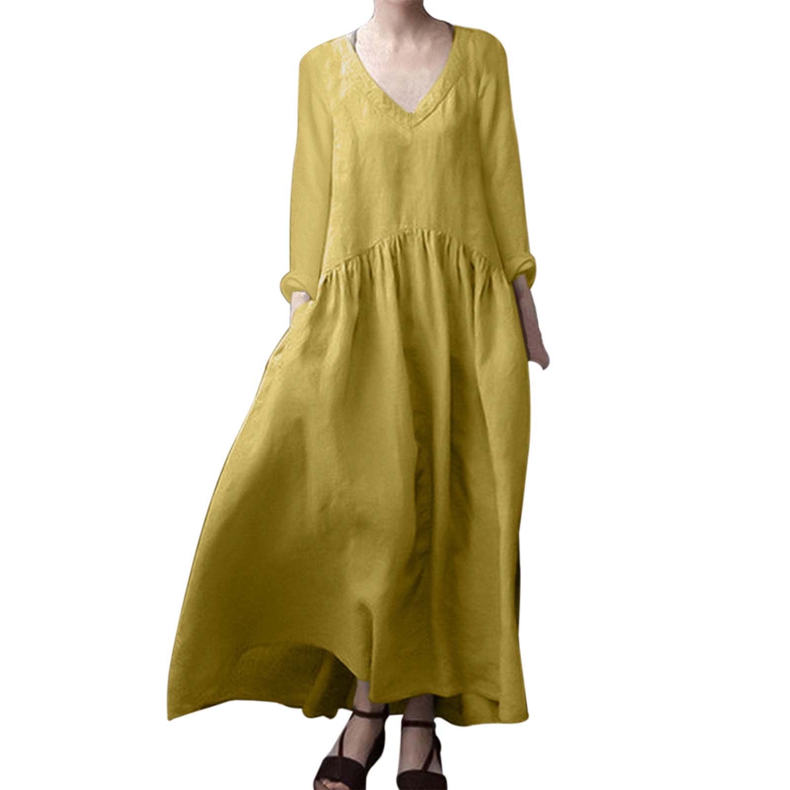 WNVMWI Beach Dresses Yellow Maxi Dresses for Women 2024 Women's Fashion ...