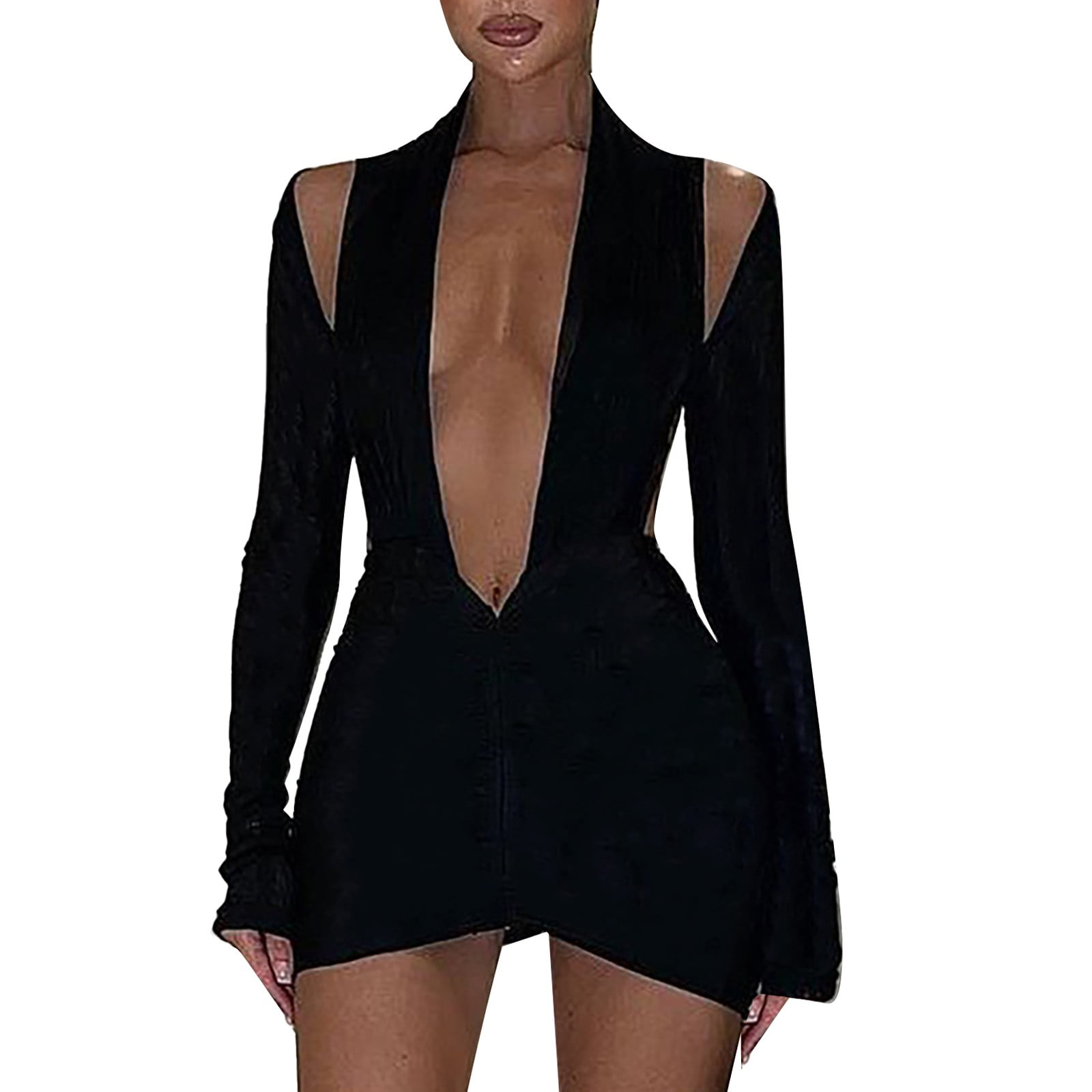 VC Edgy Black Halter Sleeveless Mini Dress Gown with Open Back for Trendy Parties