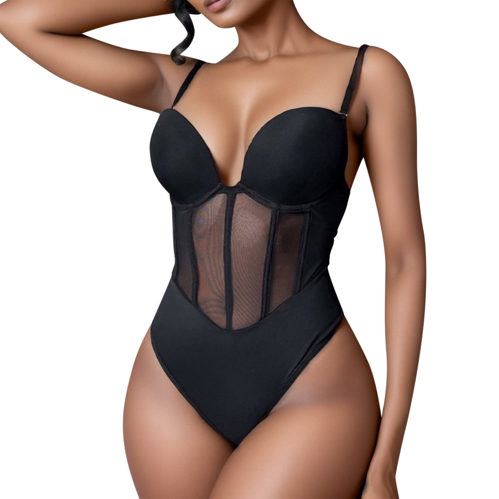 Tummy Control Slim Body Shaper Deep V-Neck Thong Bodysuits main image 1