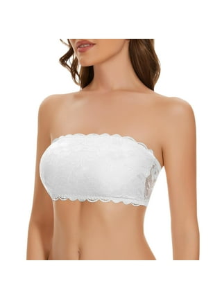 White Floral Lace Ruched Side Bandeau, Tops
