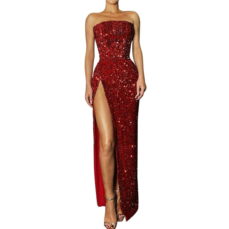 Sexy Party Solid Color Sequins Strapless Wrapped Skirt Dresses
