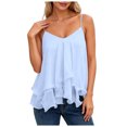 thumbnail image 1 of WNVMWI Flowy Tank Tops for Women Ruffle Layered Spaghetti Strap Camisole Ladies Sleeveless Mesh Dress Blouse Light Blue M, 1 of 3