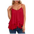 thumbnail image 1 of WNVMWI Flowy Tank Tops for Women Ruffle Layered Spaghetti Strap Camisole Ladies Sleeveless Mesh Dress Blouse Red S, 1 of 3