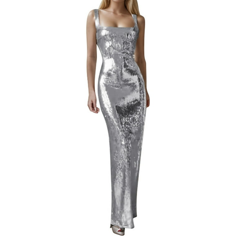 Sexy Solid Sequins Backless Sequined Square Collar Sling Dresses Sexy Solid Sequins Backless Sequined Square Collar Sling Dresses