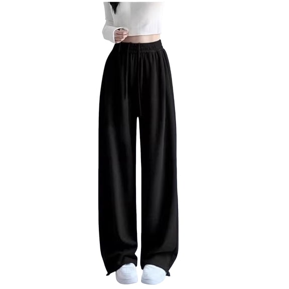 WNVMWI Girls Summer Clothes Kids Wide Leg Pants with Drawstring Childrens High Rise Loose Straight Trousers 5-6 Years Black