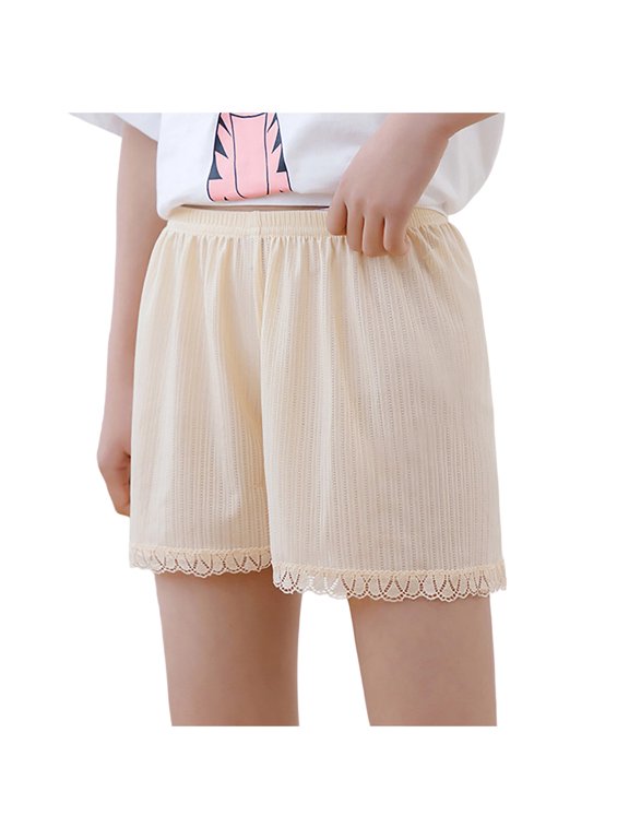 Girls Under Dress Shorts Toddlers Lace Trim Safety Short with Elastic Waist Kids Silk Base Layer Pants 3-4 Years Beige