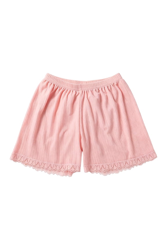Girls Under Dress Shorts Toddlers Lace Trim Safety Short with Elastic Waist Kids Silk Base Layer Pants 7-8 Years Pink
