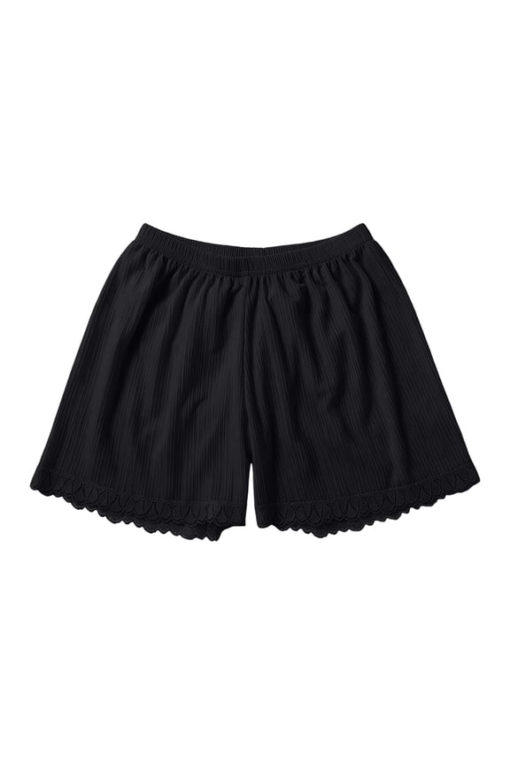 Girls Under Dress Shorts Toddlers Lace Trim Safety Short with Elastic Waist Kids Silk Base Layer Pants 9-10 Years Black