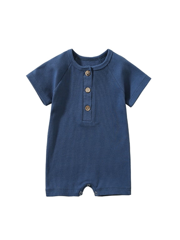 Infant Boys Summer Romper Newborn Short Sleeve Bodysuit Baby Boy Stretchy Soft Onesies with Crotch Snap 9-12 Months Blue