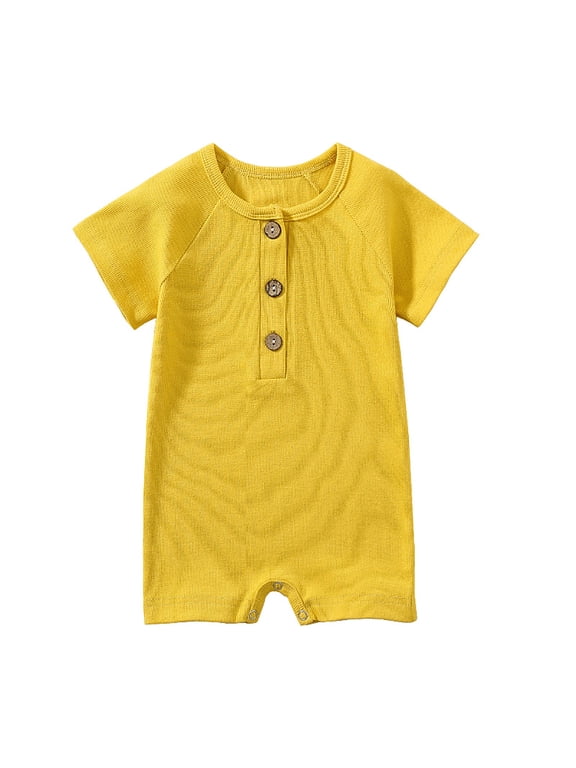 Infant Boys Summer Romper Newborn Short Sleeve Bodysuit Baby Boy Stretchy Soft Onesies with Crotch Snap 9-12 Months Yellow