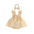 thumbnail image 1 of WNVMWI Infant Girl Romper Dress Newborn Ruffle Sleeveless Bodysuit with Bow Headband Baby Girls Summer Onesie 0-3 Months Beige, 1 of 3