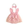 thumbnail image 1 of WNVMWI Infant Girl Romper Dress Newborn Ruffle Sleeveless Bodysuit with Bow Headband Baby Girls Summer Onesie 6-12 Months Pink, 1 of 3