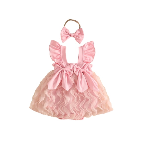 WNVMWI Infant Girl Romper Dress Newborn Ruffle Sleeveless Bodysuit with Bow Headband Baby Girls Summer Onesie 6-12 Months Pink