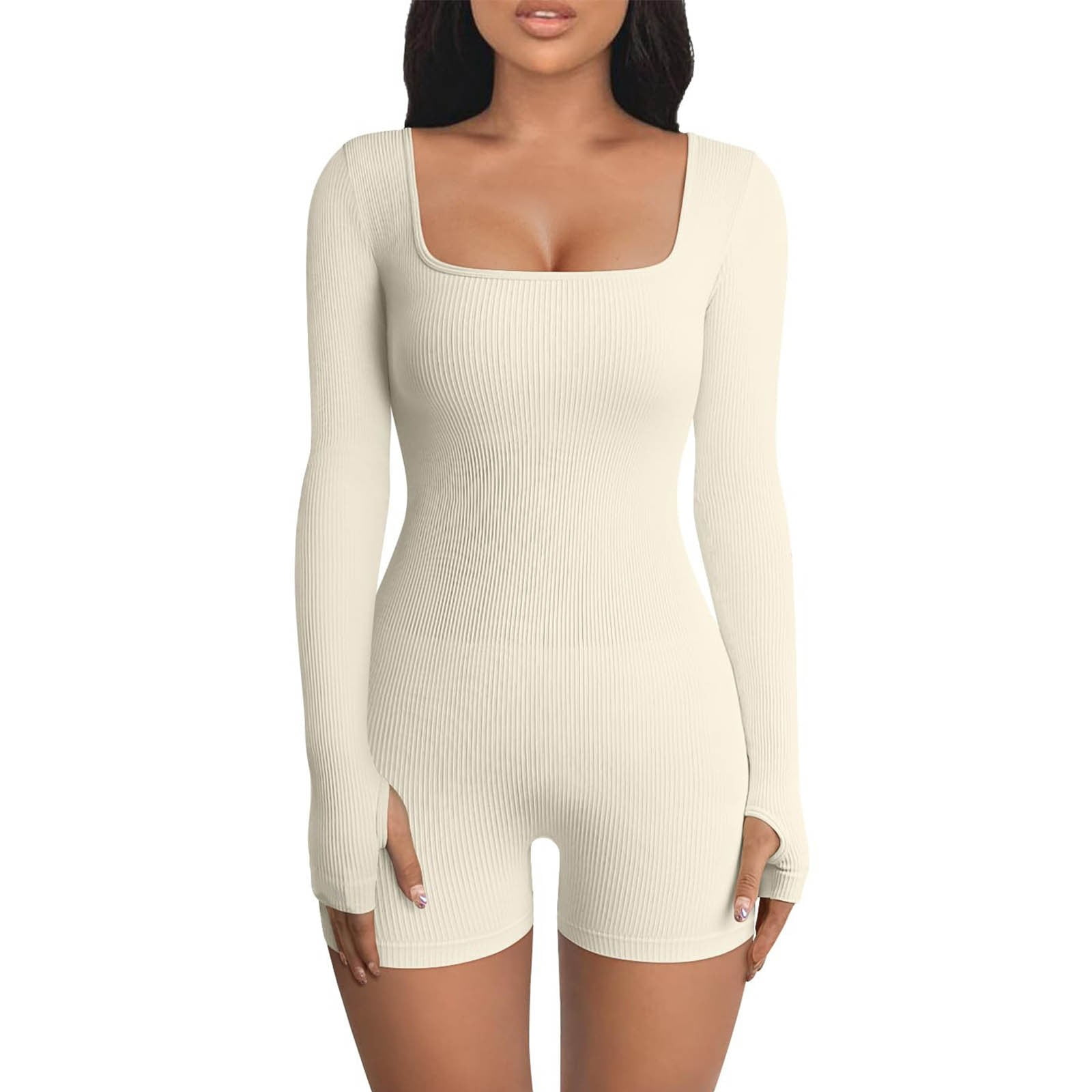 Bellezasourire Damen Yoga Jumpsuit - Langarm Figurbetont Mit Eckigem Ausschnitt