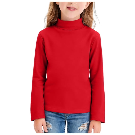 WNVMWI Kids Clothes Girls Long Sleeve Shirt Children Mock Neck Thermal Undershir Girl Slim Fit Stretchy Tee 5-6 Years Red